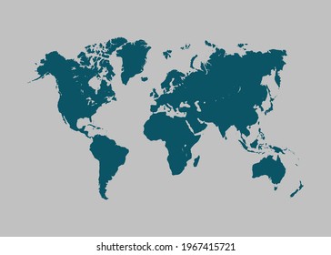 World map vector,Not isolated ocean blue color on gray background