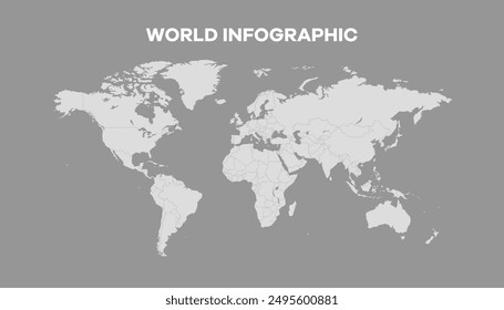 World Map, Very high resolution world map, isolated on white background. Infographic, Flat Earth, Globe similar worldmap icon. annual report, Travel worldwide, map silhouette backdrop.