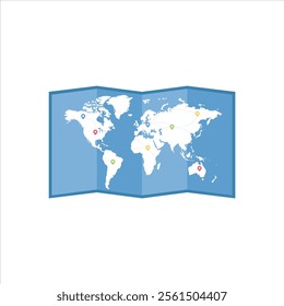 World Map, Very high resolution world map, isolated on white background. Flat Earth. Travel. World map infographic, infochart business with pointer mark on blue background. Map with location.