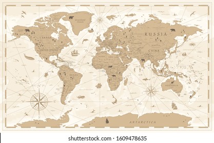 World Map Vintage Cartoon Detailed - Vector svg