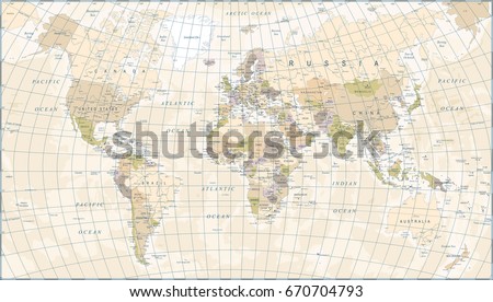 World Map in Vintage Design. Worldmap Vector Flat Illustration
