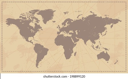 World Map Vintage Illustration - Vector background with removable texture