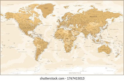 World Map Vintage Political - Vector Detailed Illustration