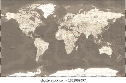 World Map Vintage Political - Vector Detailed Illustration