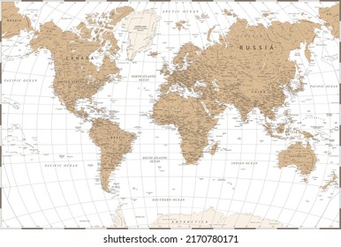 World Map - Vintage Political - Vector Detailed Illustration