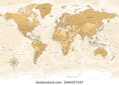 World Map Vintage Political - Vector Detailed Illustration