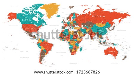 World Map Vintage Political - Vector Detailed Illustration - Layers