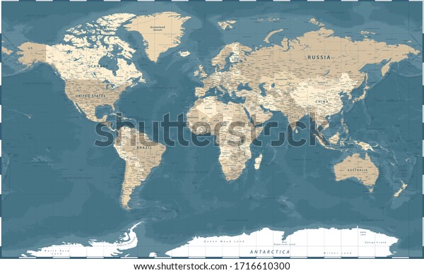 World Map Vintage Political - Vector\
Detailed Illustration