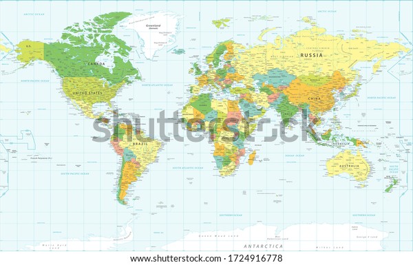 World Map Vintage Political Vector Detailed Stock Vector (Royalty Free ...