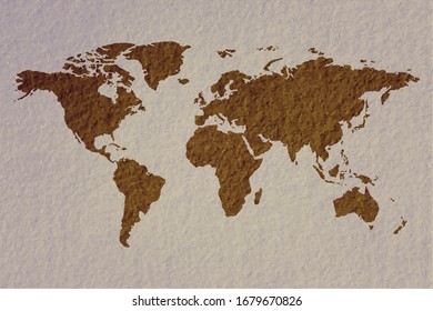 World Map Vintage Retro Style With Paper Texture Brown Color Scheme Vector Illustration