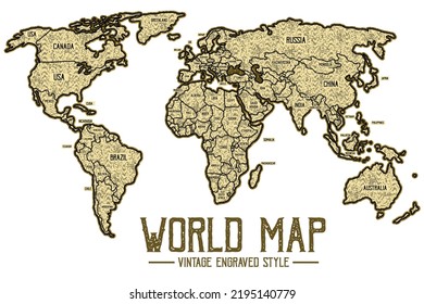 World Map Vintage style, Engraved Style Globe map