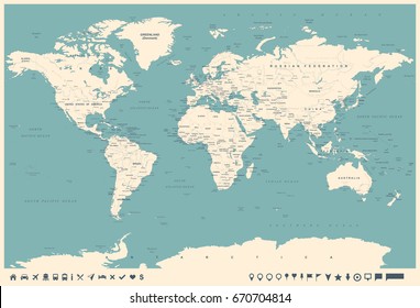 World Map in Vintage Style. High detailed worldmap illustration