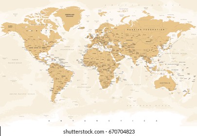 World Map in Vintage Style. High detailed worldmap illustration