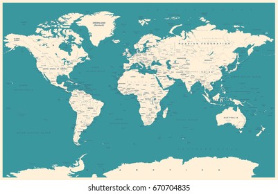 World Map in Vintage Style. High detailed worldmap illustration