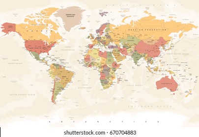 World Map in Vintage Style. High detailed worldmap illustration