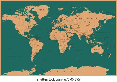 World Map in Vintage Style. High detailed worldmap illustration