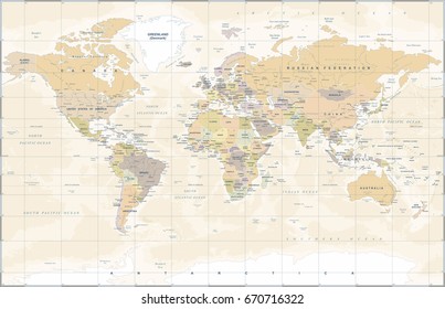 World Map in Vintage Style. High detailed worldmap vector illustration