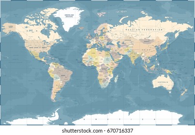 World Map in Vintage Style. High detailed worldmap vector illustration