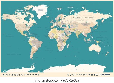 World Map in Vintage Style. High detailed worldmap vector illustration