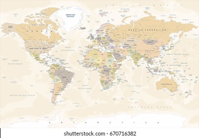 World Map in Vintage Style. High detailed worldmap vector illustration