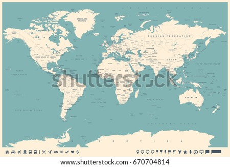 World Map in Vintage Style. High detailed worldmap illustration