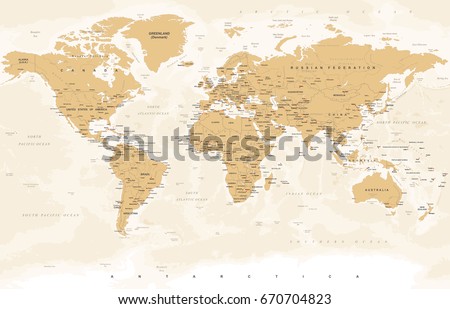 World Map in Vintage Style. High detailed worldmap illustration