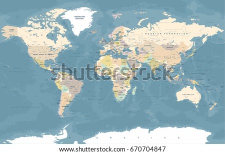 World Map in Vintage Style. High detailed worldmap illustration