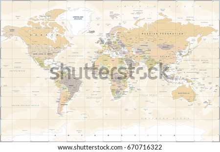 World Map in Vintage Style. High detailed worldmap vector illustration