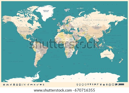 World Map in Vintage Style. High detailed worldmap vector illustration