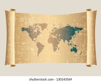 world map vintage style on scroll parchment