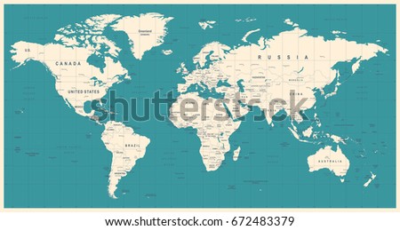 World Map Vintage Vector. High detailed illustration of worldmap