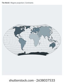 World Map. Wagner projection. Continents style. High Detail World map for infographics, education, reports, presentations. Vector illustration.