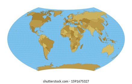 World Map. Wagner projection. Map of the world with meridians on blue background. Vector illustration.