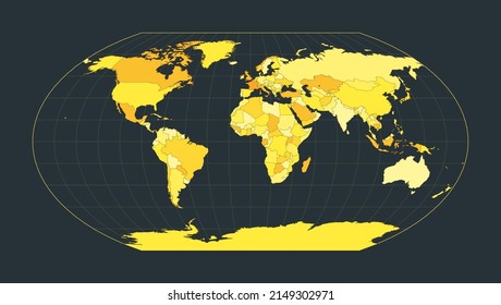 Mapa Mundial. Proyección Wagner VI. Ilustración del mundo futurista para tu infografía. Colores de país amarillo brillante. Ilustración vectorial limpia.