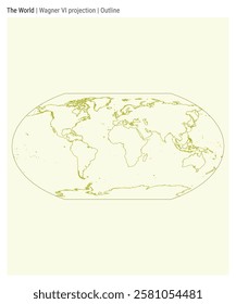 World Map. Wagner VI projection. Outline style. High Detail World map for infographics, education, reports, presentations. Vector illustration.