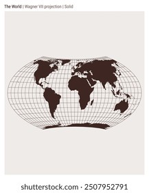 World Map. Wagner VII projection. Solid style. High Detail World map for infographics, education, reports, presentations. Vector illustration.