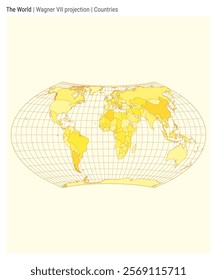 World Map. Wagner VII projection. Countries style. High Detail World map for infographics, education, reports, presentations. Vector illustration.