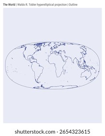 Mapa mundial. Proyección hiperelíptica de Waldo R. Tobler. Estilo de contorno. Mapa mundial de alto detalle para infografías, educación, informes, presentaciones. Ilustración vectorial.