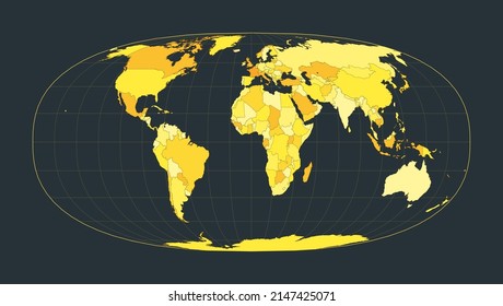 World Map. Waldo R. Tobler's hyperelliptical projection. Futuristic world illustration for your infographic. Bright yellow country colors. Captivating vector illustration.