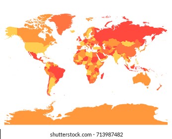 World map in warm colors. High detail blank political map. Vector illustration.