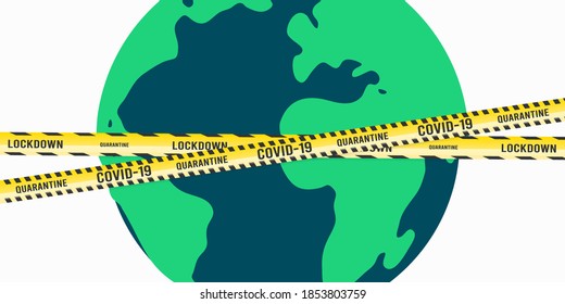 Mapa mundial con el concepto de cinta de advertencia coronavirus