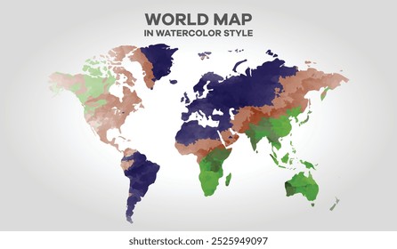 World Map In Water Color Style Template Design, isolated on white background. Infographic, Flat Earth, Globe similar icon. annual report, Travel worldwide, map silhouette backdrop.