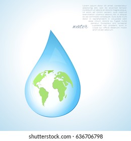 World map in a water drop