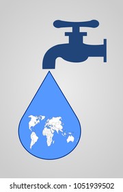 World map in water droplet, concept of water saving and conservation illustration vector