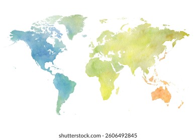 World Map Watercolor - Art Decorative Vector Illustration of the World Map in Rainbow Colors - Ideally for Interior Print