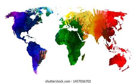 World Map watercolor, Colorful splash continents of the planet - stock vector