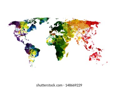 World Map Watercolor, easy editable