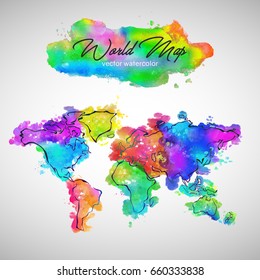 World Map Watercolor Paint Vector