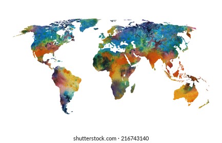World map with watercolor texture.