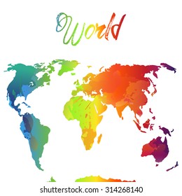 World Map Watercolor  Vector illustration rainbow and heart
